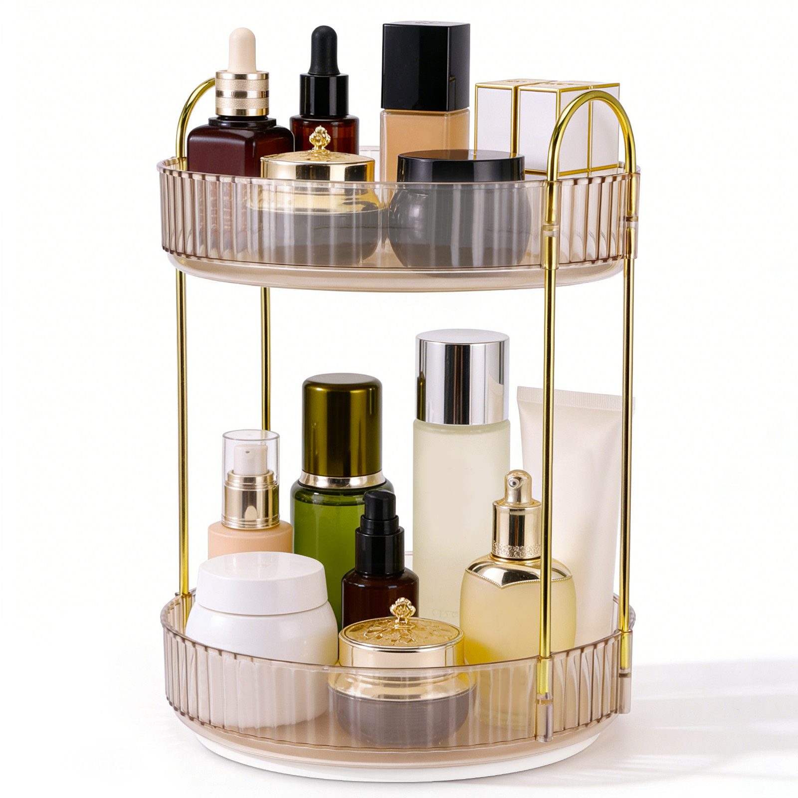 BlingBin Organizer 360° Drehbarer Make-up Organizer mit 2 Ebenen Kosmetik Aufbewahrung (1er Set, 1 St., Doppellagiger Kosmetik Organizer), Badezimmer Organizer mit großer Kapazität für Parfüm,Skincare,Kosmetik