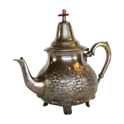 Casa Moro Teekanne »Marokkanische Teekanne Marrakesch Silber mit 4 Füßen, wiederaufbereitete alte Messing-Kanne aus Marokko, mit arabischen Mustern verziert, TA6028«, 1 l