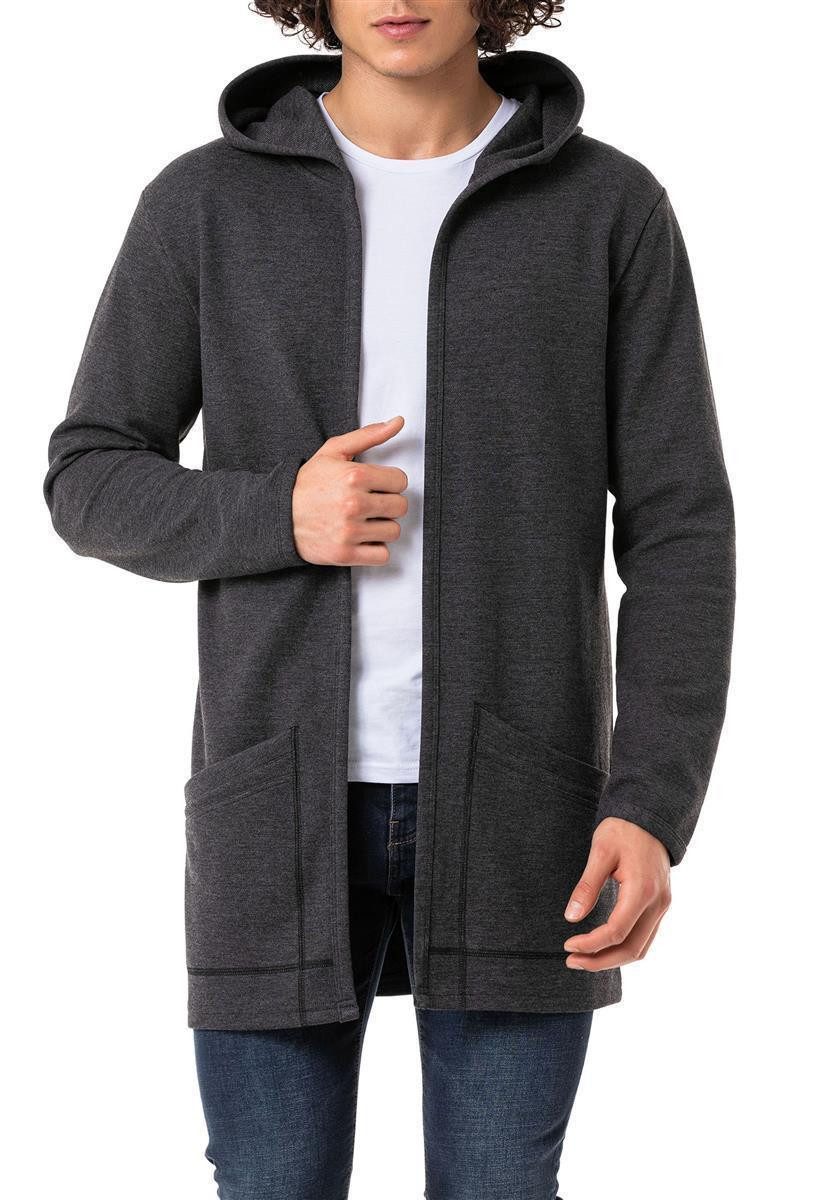 Kapuzensweatjacke mit Taschen Langer offener Schnitt
