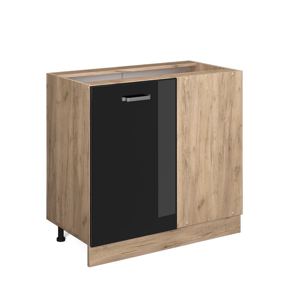Vicco Eckunterschrank R-Line Schwarz Hochglanz/Goldkraft Eiche 86 cm ohne A günstig online kaufen