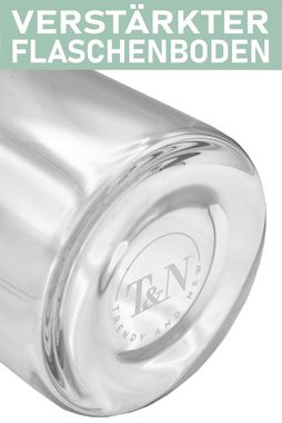 TRENDY AND NEW Trinkflasche T&N Glasflasche TROPICAL LEAVES EDITION 550ml 750ml 1 Liter - Bambus, Trinkflasche Glas 0,5l 0,75l 1l mit Neoprenhülle mit Blatt Muster, Wasserflasche auslaufsicher, Glastrinkflasche aus dickerem Borosilikatglas, als Glaskaraffe oder Wasserkaraffe geeignet, Schlankes Design