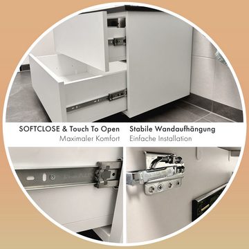 GARLIVO Waschbeckenunterschrank GLA-160 mit Schubladen, Badezimmer Waschtischunterschrank, Weiß Breite 160 cm, Soft-Close, Push-to-Open/ Tip-On, Hängend