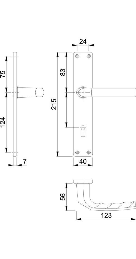HOPPE Türbeschlag Langschildgarnitur 72 mm rechts 1117/202SP / Birmingham Aluminium F2 OB DIN links