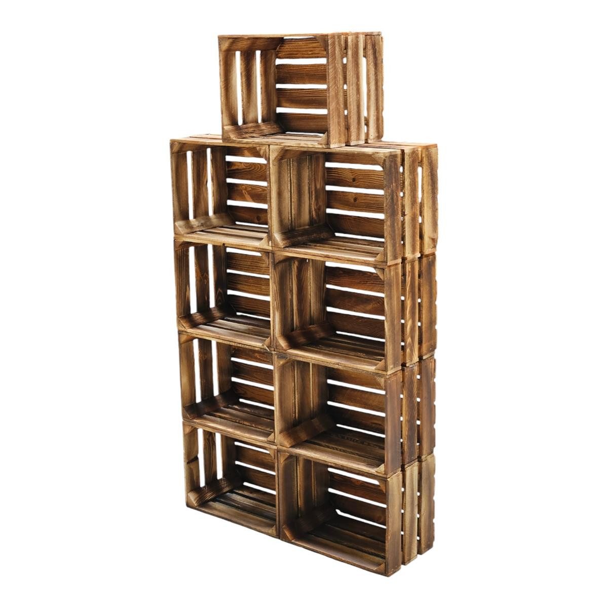 Teramico Holzkiste Obstkisten Holzkisten 40cm im praktischen 9er Set geflammt, Aufbewahrungsbox