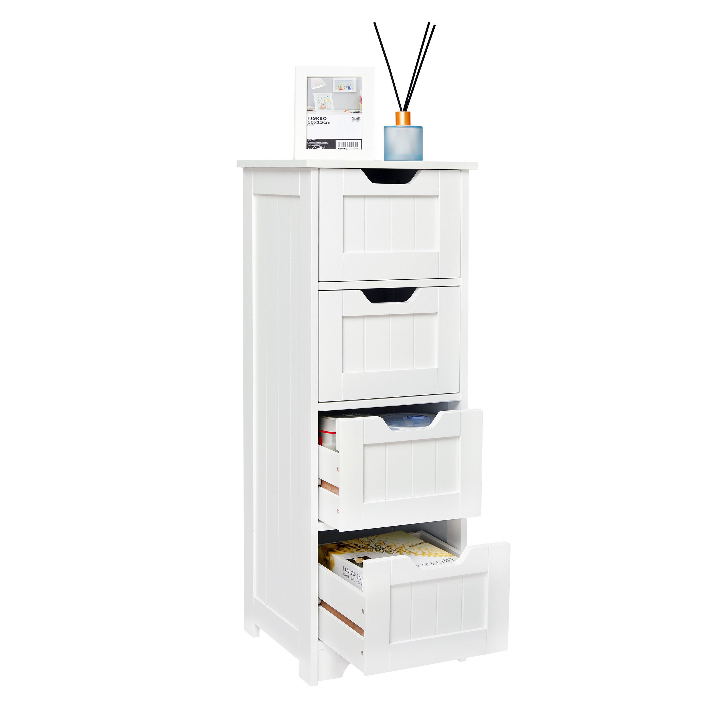 Mondeer Badkommode Badezimmerschrank, Kommode aus Holz, Sideboard mit Stauraum, Modern, Weiß