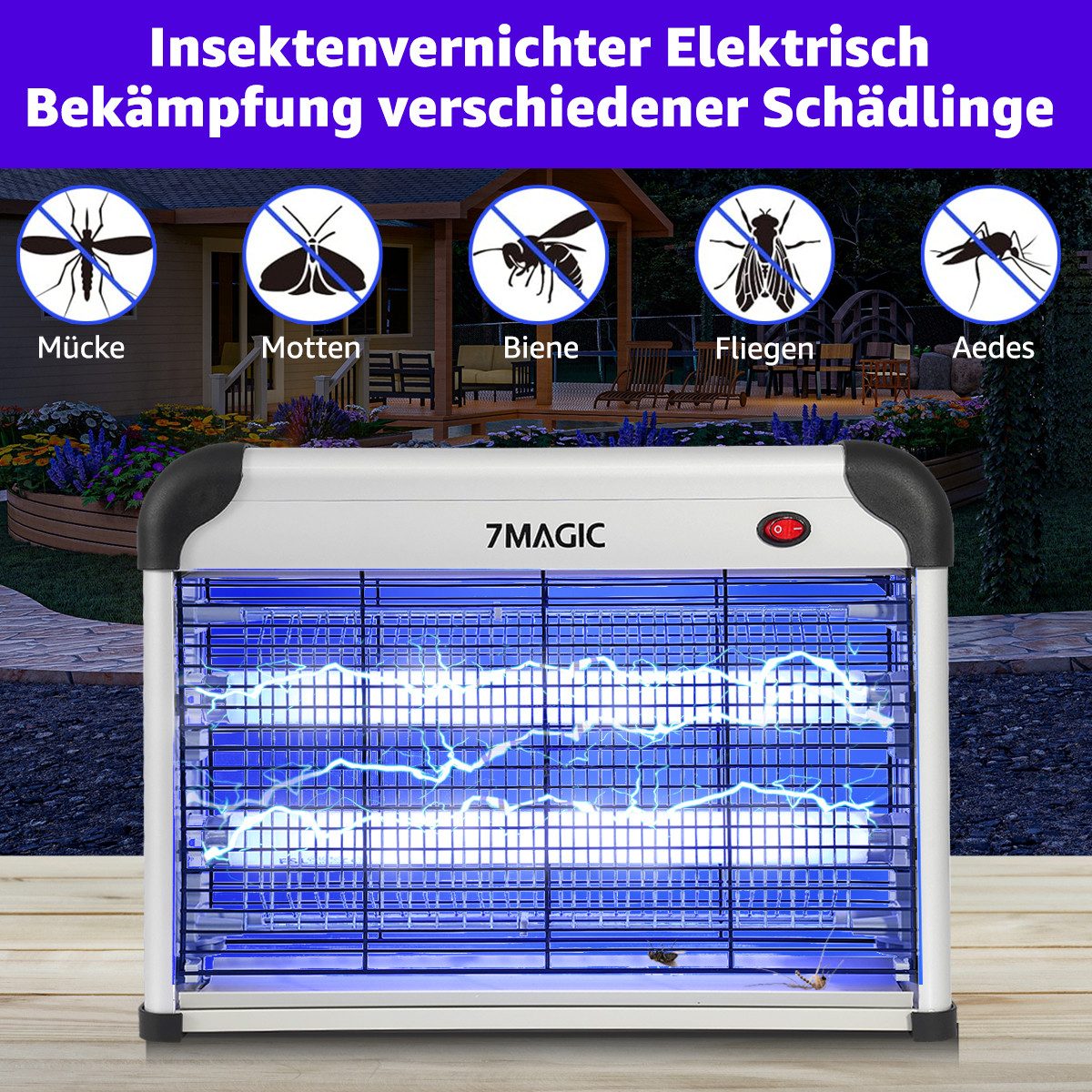 7MAGIC Ultraschall-Tierabwehr, Insektenvernichter Elektrisch, Elektrischer Fliegenfänger Innenbereich, Mosquito Killer, Sicher, energieeffizient und für Mutter und Baby geeignet