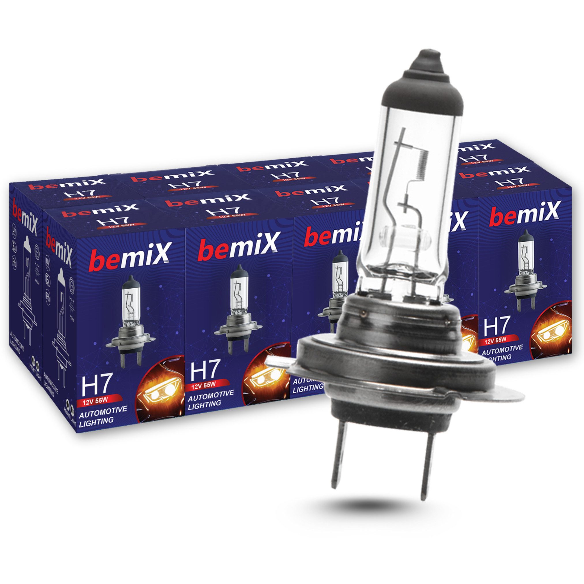 bemiX KFZ-Ersatzleuchte 10x H7 Birnen 12V 55W Autolampen Halogen Lampe PX26d Glühbirnen, H7, Standard, H7-Lampen einzeln verpackt