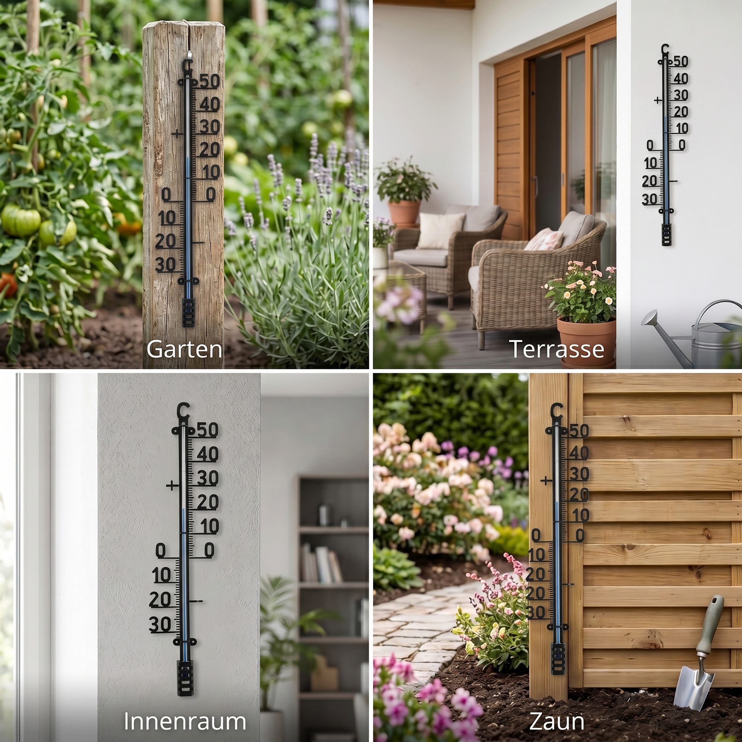 Lantelme Gartenthermometer 67cm XXL Außen Thermometer Garten Terrassen Balkon Analog, 1-tlg., Deutsche Herstellung aus Kunststoff Farbe Schwarz, Messbereich von -30°C bis +50°C