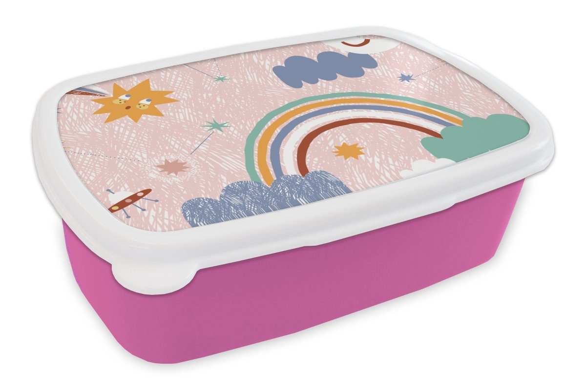 Kinder, - (2-tlg), Raum - Lunchbox Brotdose MuchoWow rosa Mädchen, Erwachsene, Brotbox Kunststoff für Snackbox, Kunststoff, Regenbogen, Kind