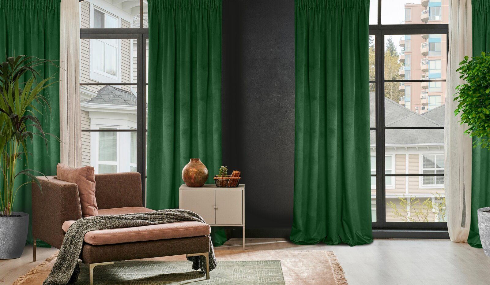 Design91 Vorhang Samtvorhänge 140x270 cm 135x300 cm (1 St), Kräuselband, blickdicht, Samt, Wohnzimmer Tunnelzug – Bild 2 von 5