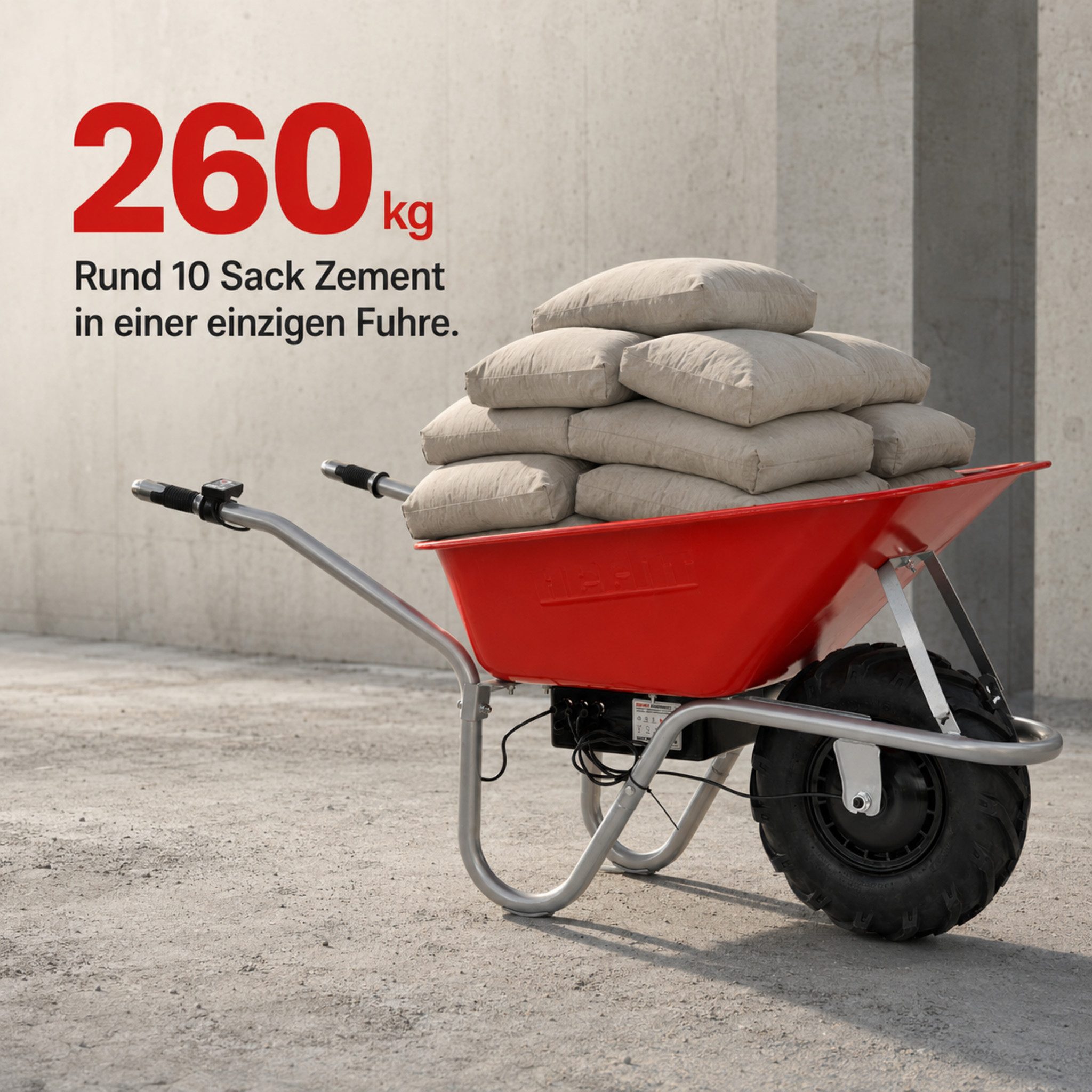 Hecht Motorschubkarre 2620 mit 24V/12Ah Akku, 80 l, 260kg, 280W, bis 6km/h, 10h Laufzeit