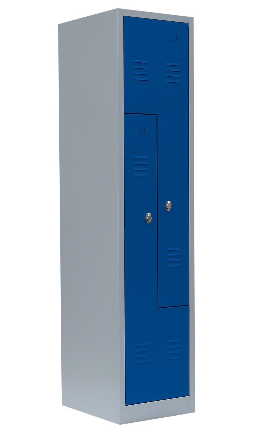 Steelboxx Spind Lüllmann® Z-Garderobenschrank, 2 Abteile, 1800 x 415 x 500 mm (1-St) Komplett verschweißt und montiert - keine Montage erforderlich Korpus: RAL 7035 Lichtgrau/ Türen: RAL 5010 Enzianblau