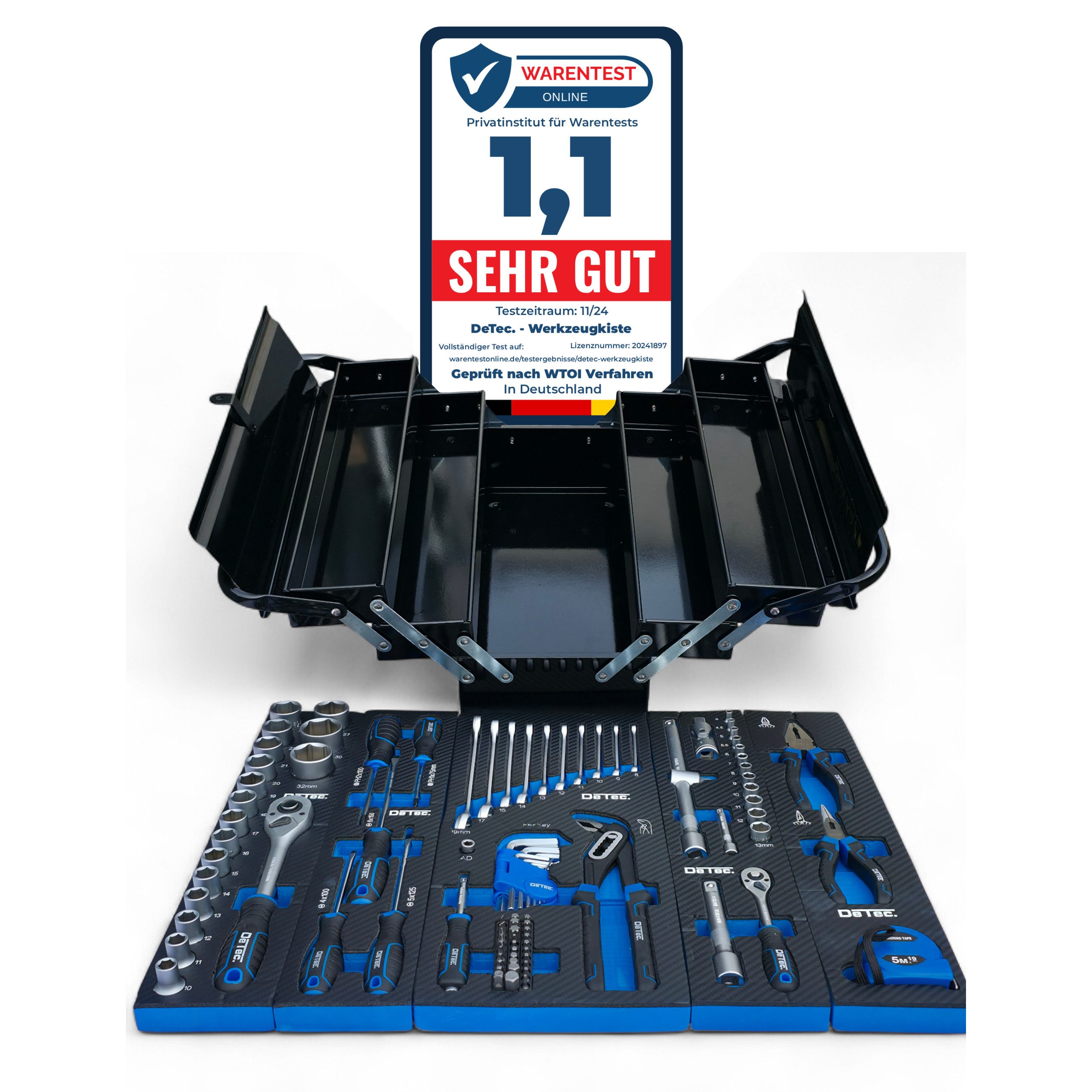 DeTec. Werkzeugkoffer Werkzeugkiste V2 96 tlg. schwarz Carbon-Optik Einleger zum aufklappen