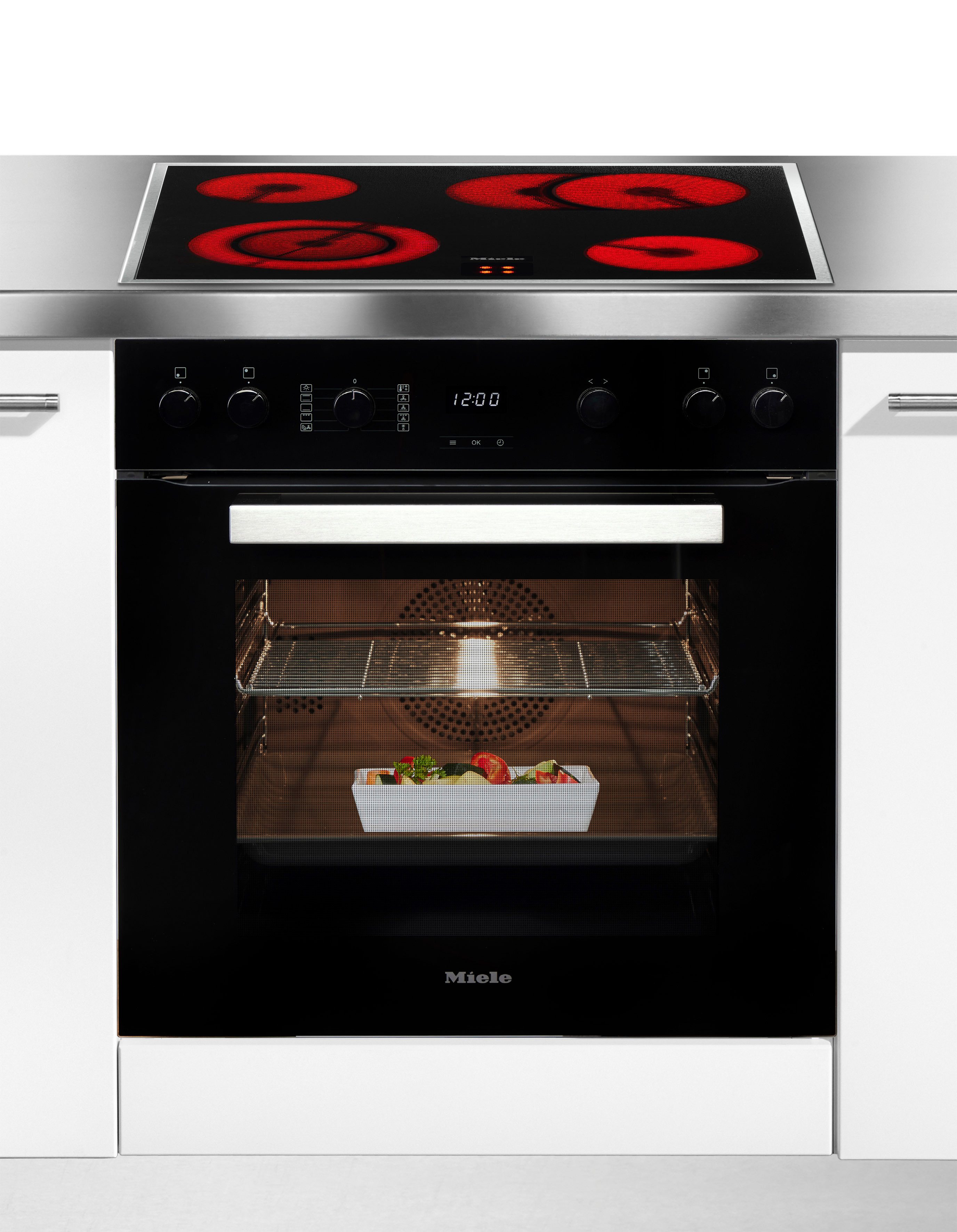 Miele Elektro-Herd-Set H2459 E D OBSW + KM 6003 LPT, mit Teleskopauszug nachrüstbar, Herd-Set - Herd mit 2 FlexiClip-Auszügen sowie Elektrokochfeld