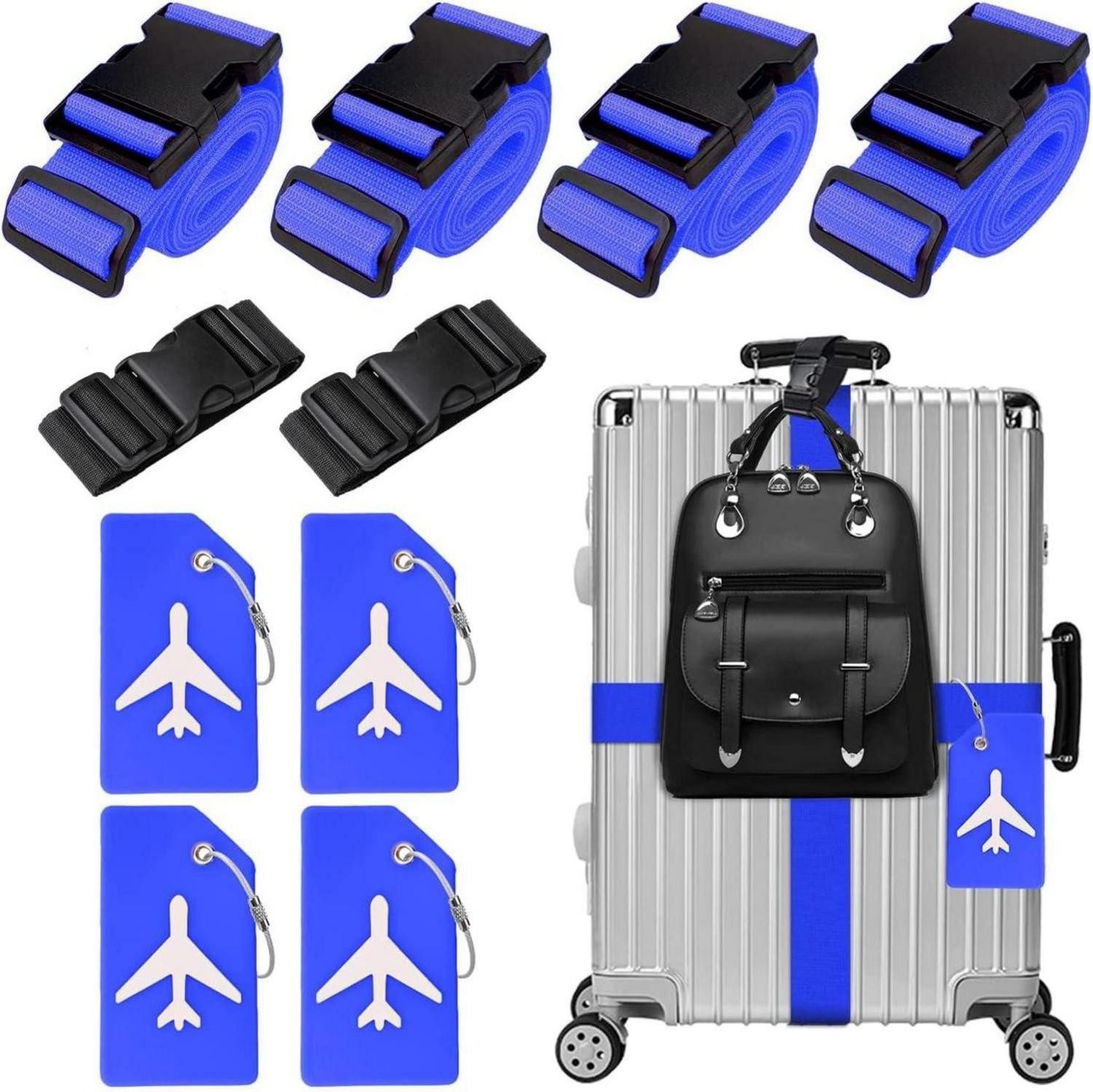 Kofferset 10er Set Koffergurte Kofferanhänger Tasche Gurt Einstellbar, Bunt