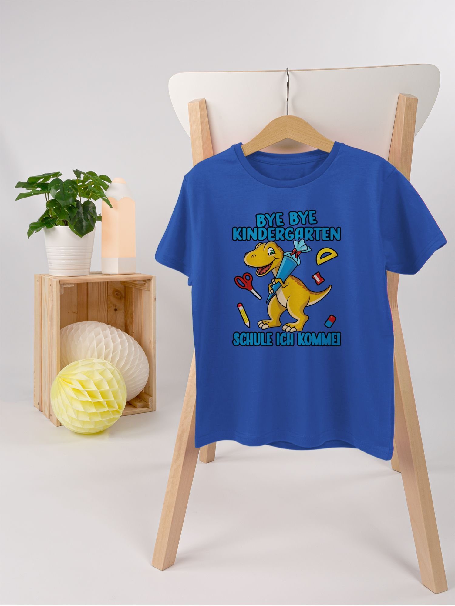 Shirtracer T-Shirt 02 Kindergarten Einschulung ich Mit Bye Schultüte Junge komme! Geschenke Dino Bye Schule - Royalblau und Schulanfang