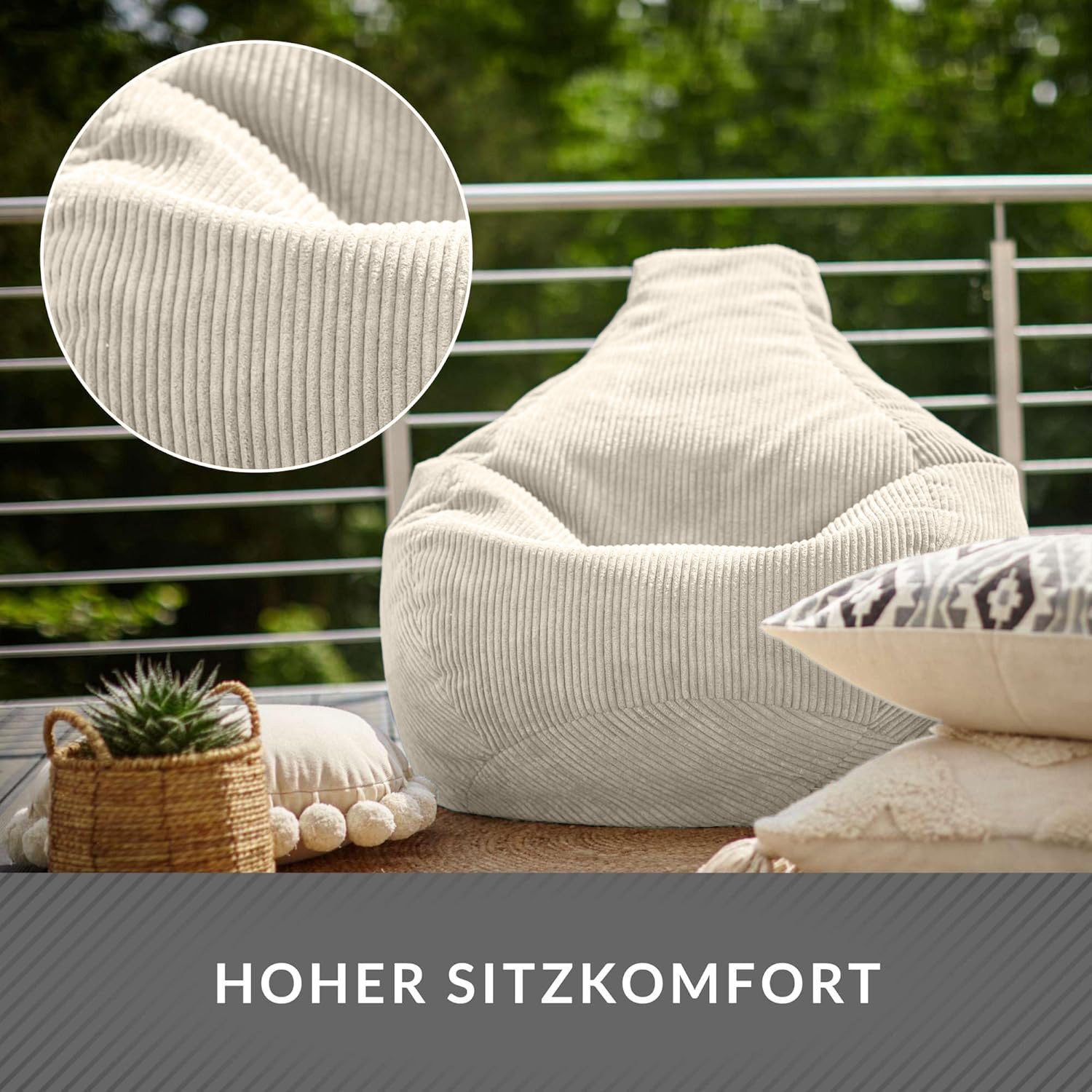 Green Bean Sitzsack Sitzsack Cozy Cord mit Rückenlehne (Indoor geeignet, waschbarer Bezug), Bean Bag Bodenkissen Lounge Sitzhocker Relax-Sessel Gamer Gamingstuhl