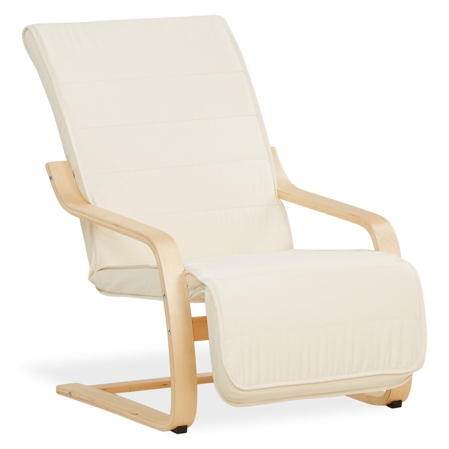 Homestyle4u Relaxsessel Schaukelsessel Wohnzimmer Beige Schwingsessel Schaukelstuhl Füßstütze (1 Stuhl, 1-St., Stuhl mit Bezug), Bezug Baumwolle, abnehmbar, Fußteil verstellbar, Beige / Natur