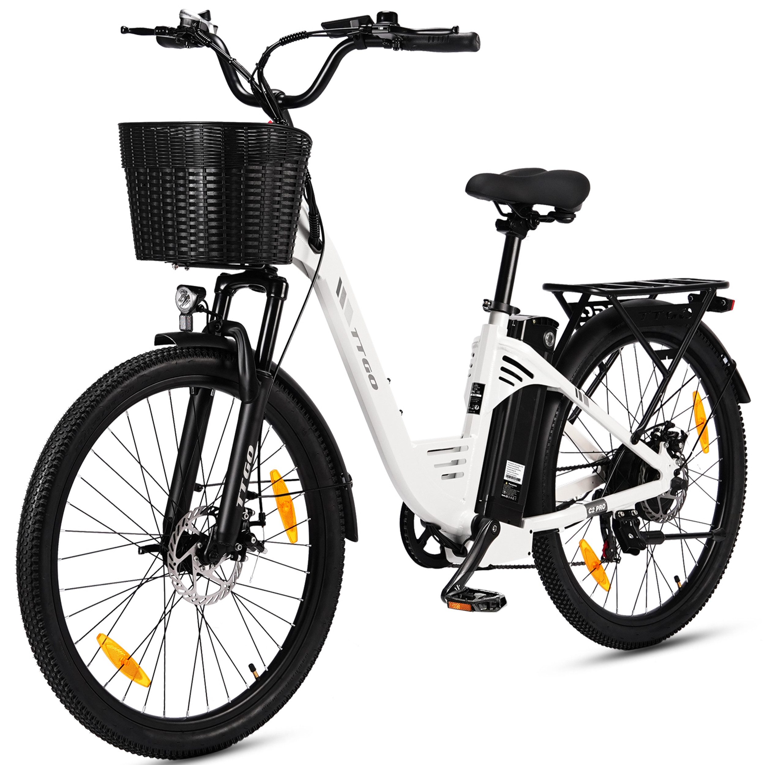TTGO E-Bike Cityrad C2 Pro 720WH 20Ah 6Gänge 26 Zoll Pedelec CE Damen und Herren, 7 Gang Shimano, Kettenschaltung, Heckmotor, (mit abnehmbarem Akku, mit Akku-Ladegerät, mit Akku-Schlüssel)