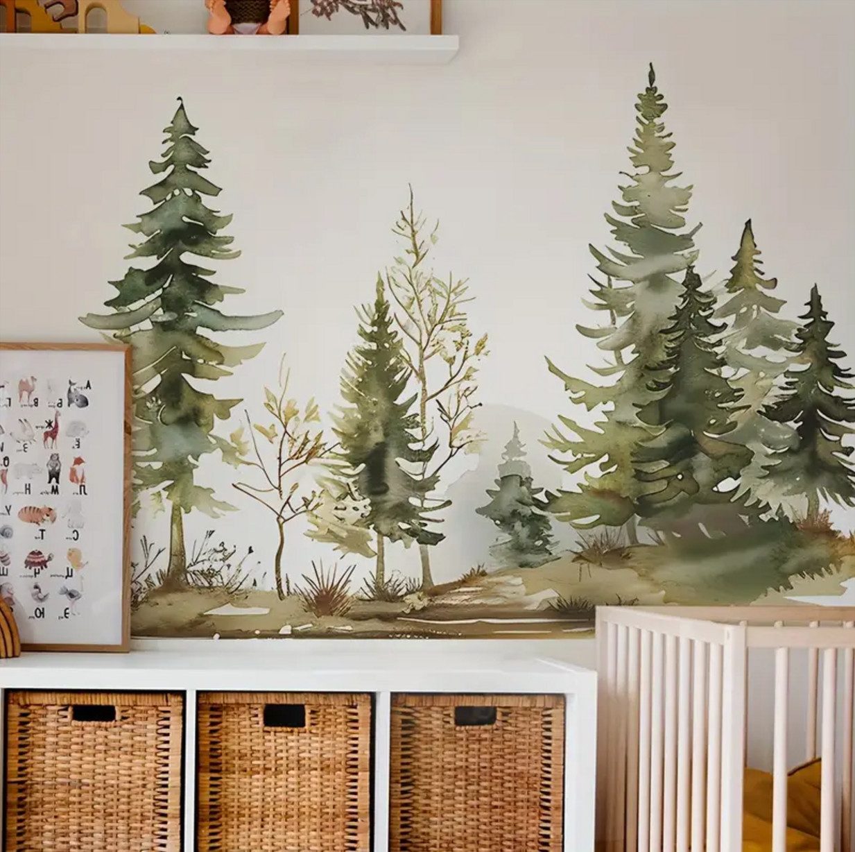 Montegoni Wandtattoo Aquarell-Wald-Wandaufkleber – perfekt für Schlafzimmer, Wohnzimmer (1 St., 1 x Wandaufkleber Aquarellwald), Abnehmbar, selbstklebend