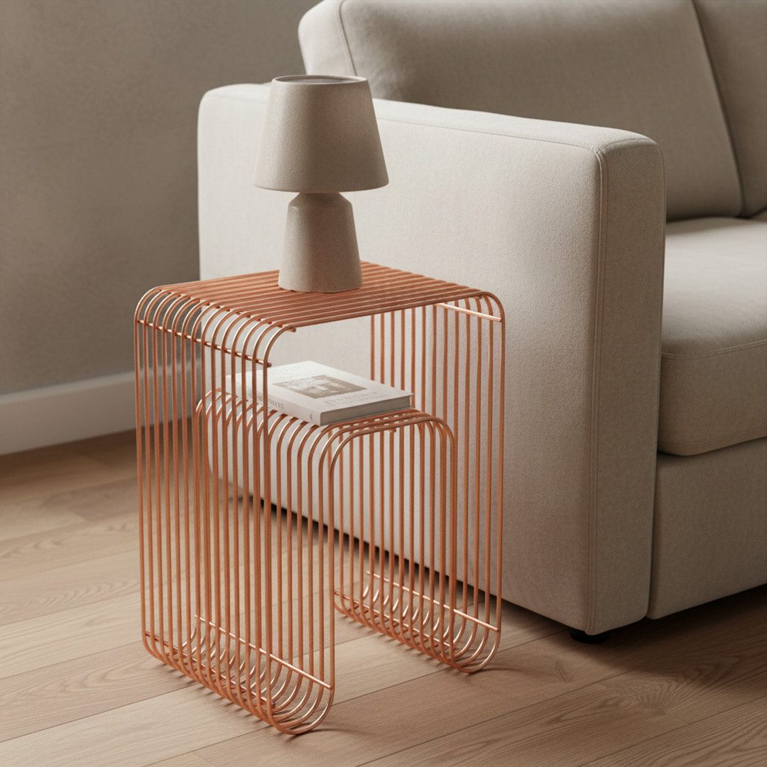 skølm Beistelltisch Vali als Hocker oder Bücherregal nutzbar (terrakotta), Couchtisch aus Metall, offenes Gitterdesign, Ablageregal 39x34x49 cm