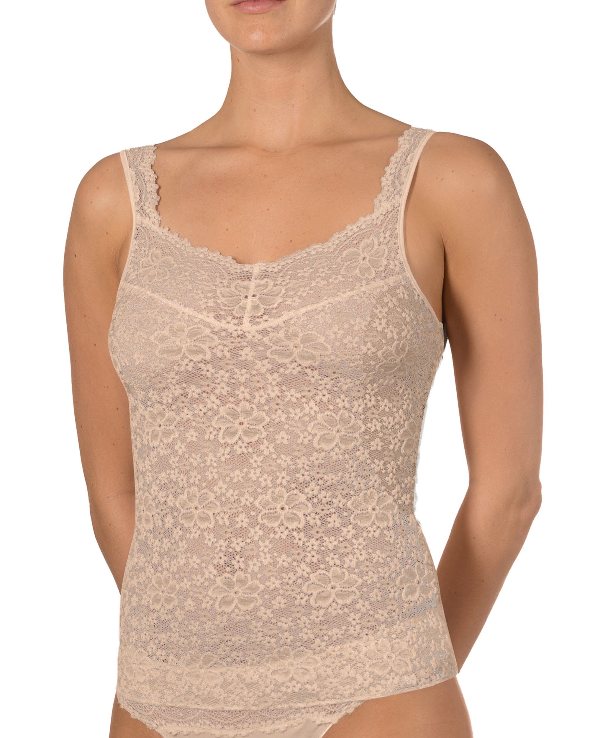 Nina Von C. Unterhemd Millefleurs Spitzentop Hemdchen elastische Spitze Gr. 38 40 42 44 46 48 Latte macchiato (655) | Ärmellose Unterhemden