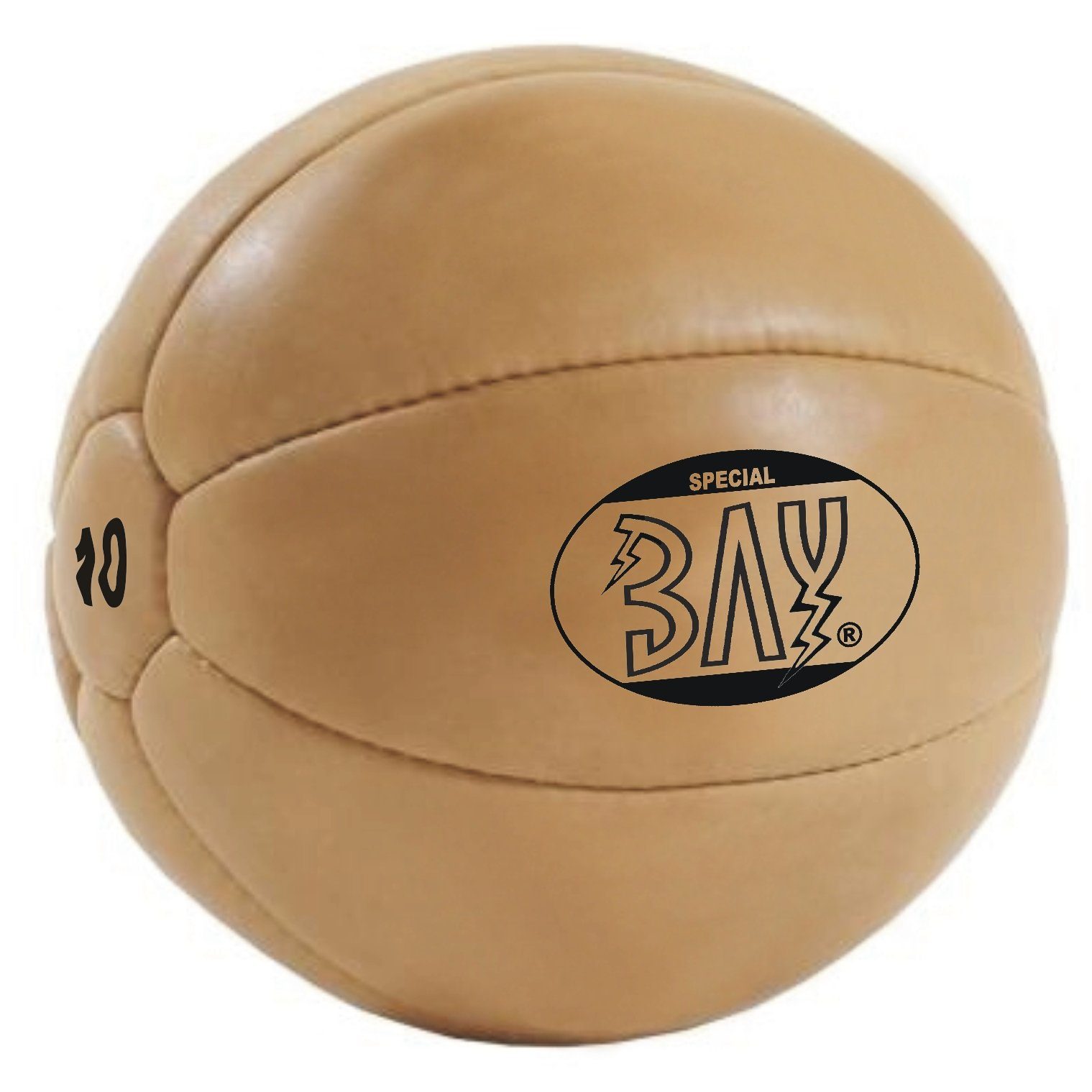 BAY-Sports Medizinball 10 kg Fitnessball klassische Profi Ausführung Vollball Kraftball, Trainingsball Kraftsport natur braun Kunstleder 10kg