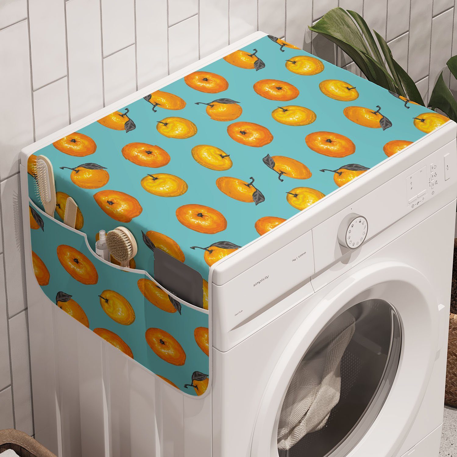 Abakuhaus Badorganizer Anti-Rutsch-Stoffabdeckung für Waschmaschine und Trockner, Mandarine gezeichnet Mandarins