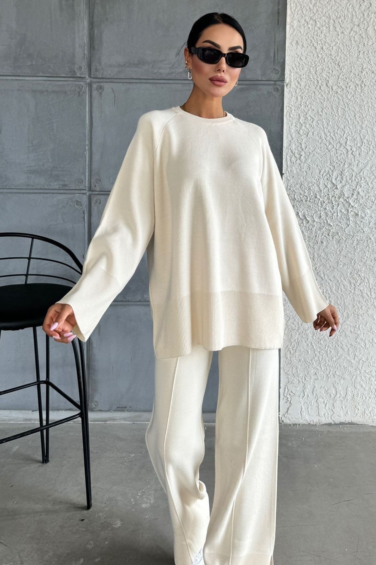 WOMAN VISION Blusentop Damen Navy Strickhose und Oversize-Pullover Set mit günstig online kaufen