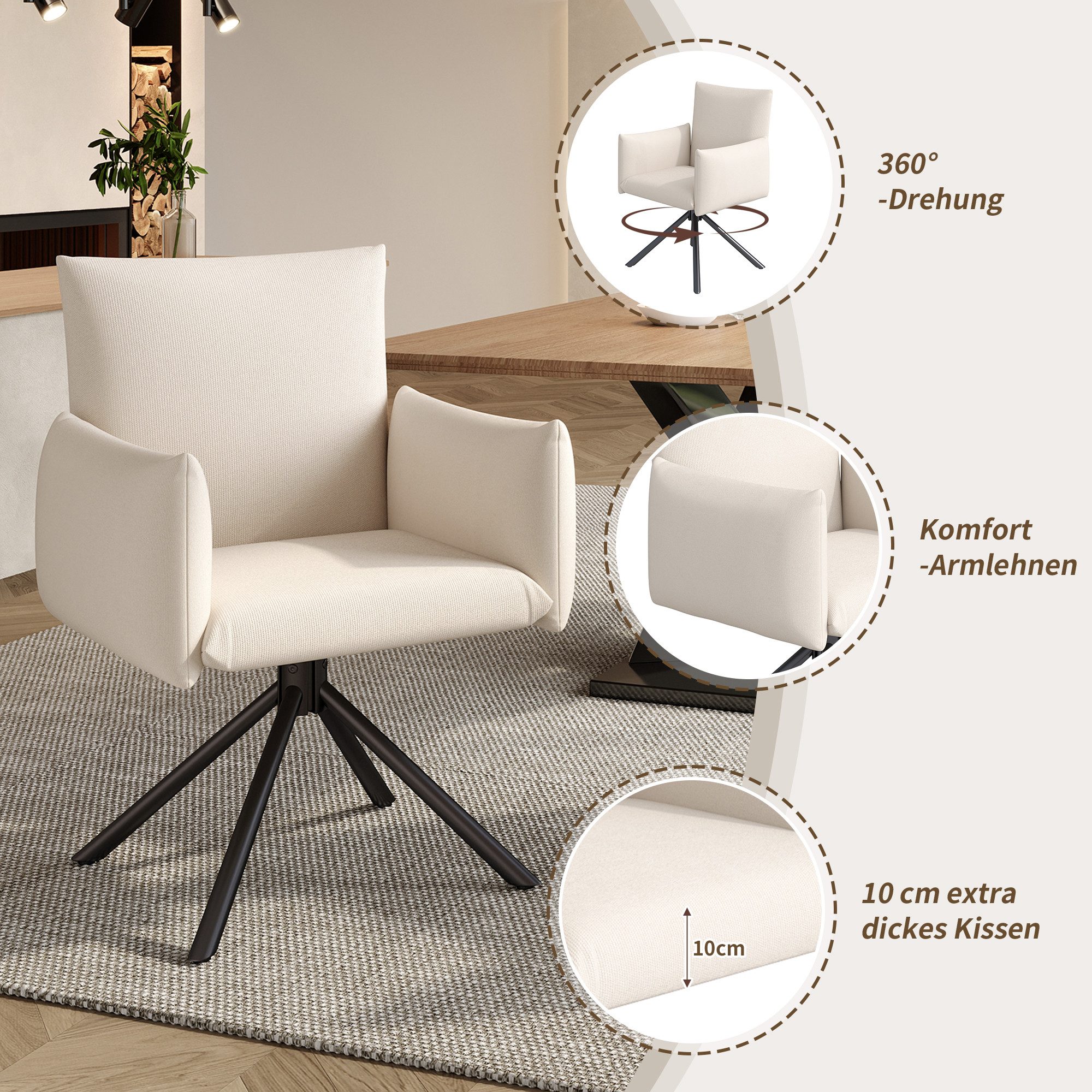 KLAM HOME Esszimmerstuhl Stuhlset Moderner 360° günstig online kaufen
