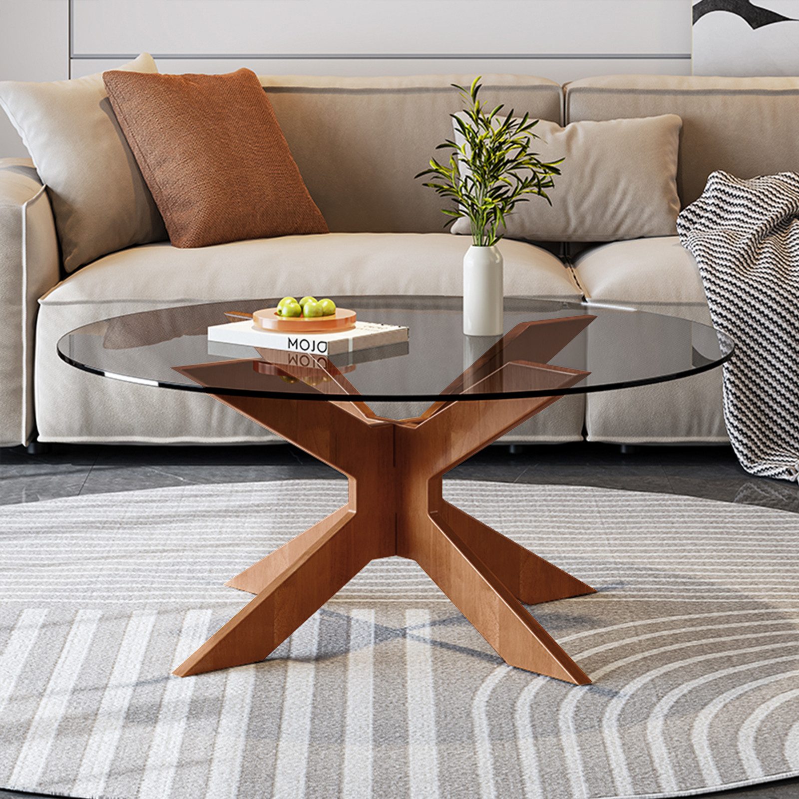 TWSOUL Couchtisch Runder Couchtisch, Glasplatte, Durchmesser günstig online kaufen