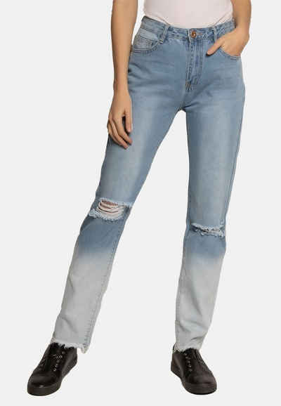enflame Boyfriend-Jeans Destroyed High Waist Mom Jeans mit Farbverlauf Bleached Design (1-tlg) 4125 in Blau