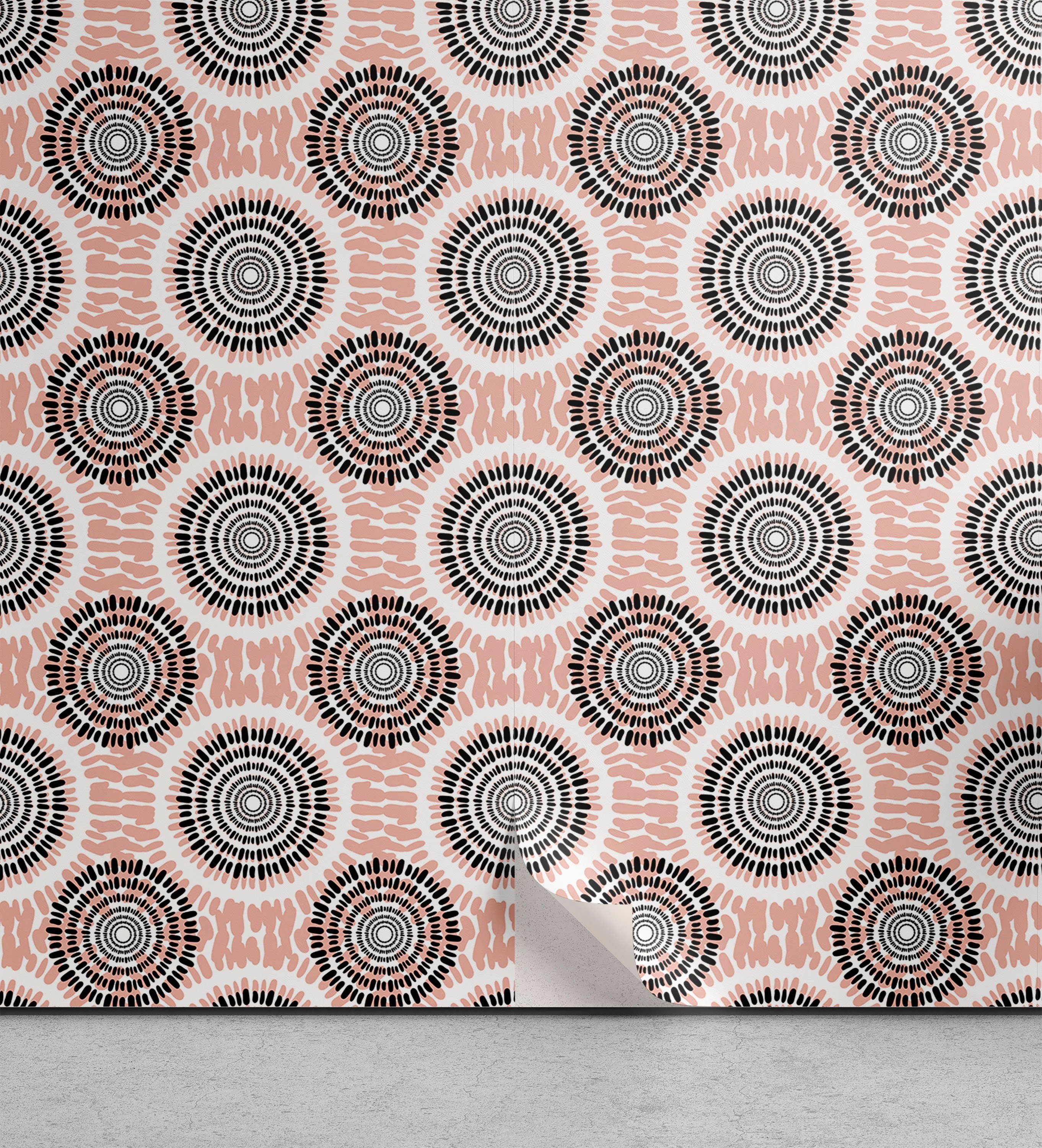 Abakuhaus Vinyltapete selbstklebendes Wohnzimmer Küchenakzent, Pfirsich Zusammenfassung Weiche Kreise