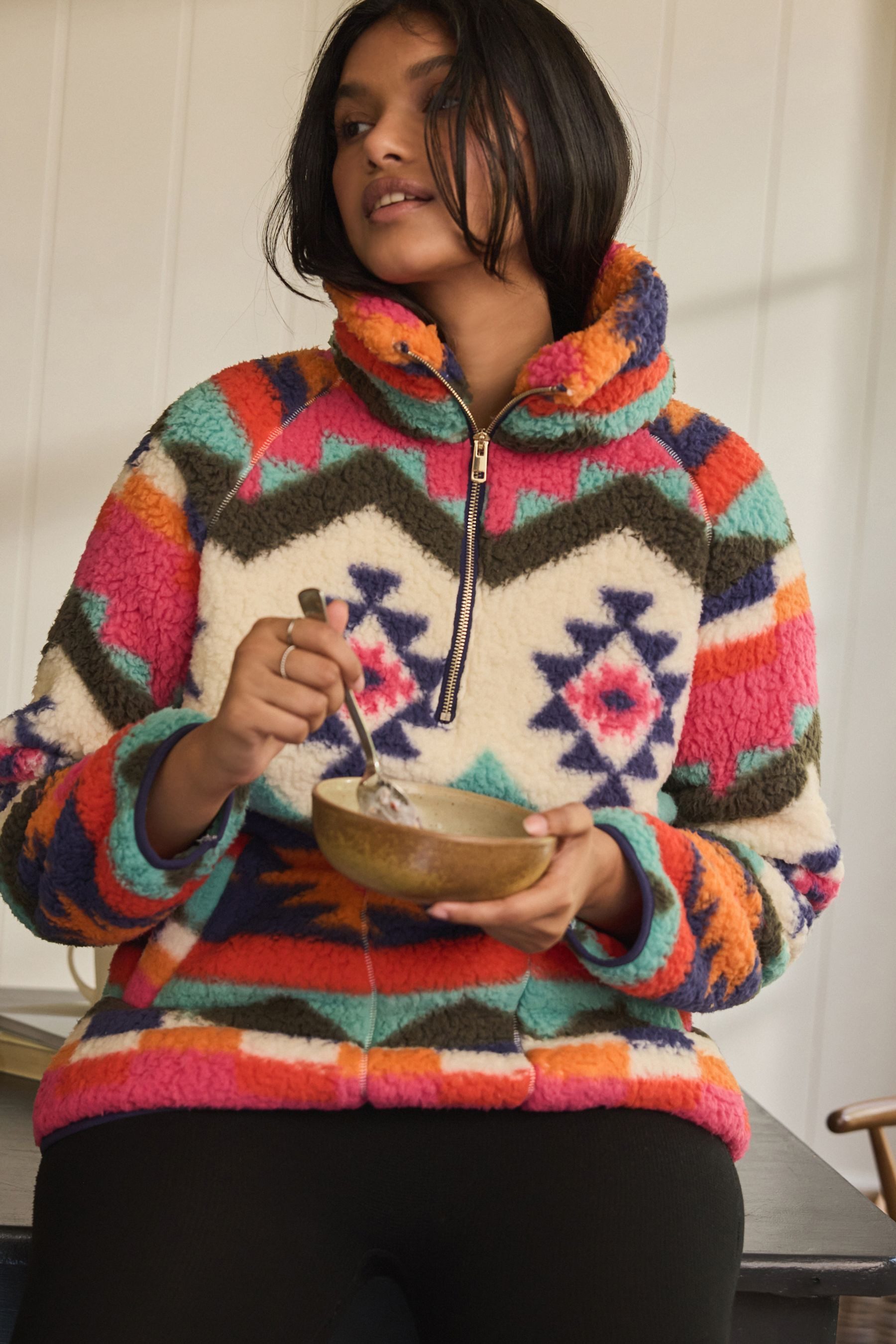 Next Fleecepullover Teddyfell-Jacke mit halbem Reißverschluss (1-tlg)