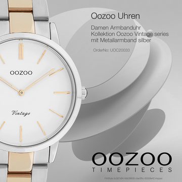 OOZOO Quarzuhr Oozoo Damen Armbanduhr Vintage Series, Damenuhr rund, mittel (38mm), Metallarmband silber, rosegold, Fashion