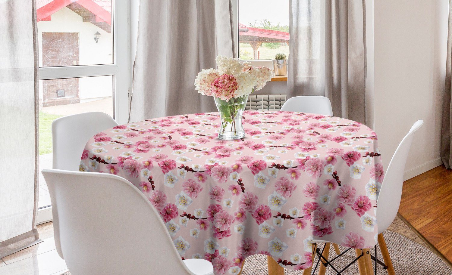 Abakuhaus Tischdecke Kreis Küche Chinesische Blumen Abdeckung für Tischdecke Esszimmer Dekoration, Blüten-Muster