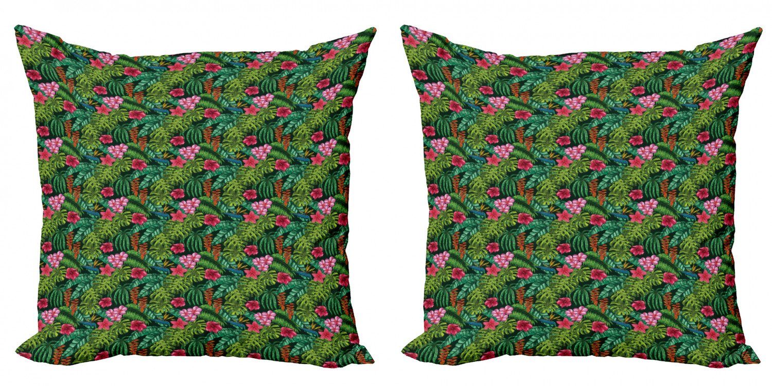 Kissenbezüge Modern Accent Doppelseitiger Digitaldruck, Abakuhaus (2 Stück), Exotisch Hibiscus Plumeria Monstera