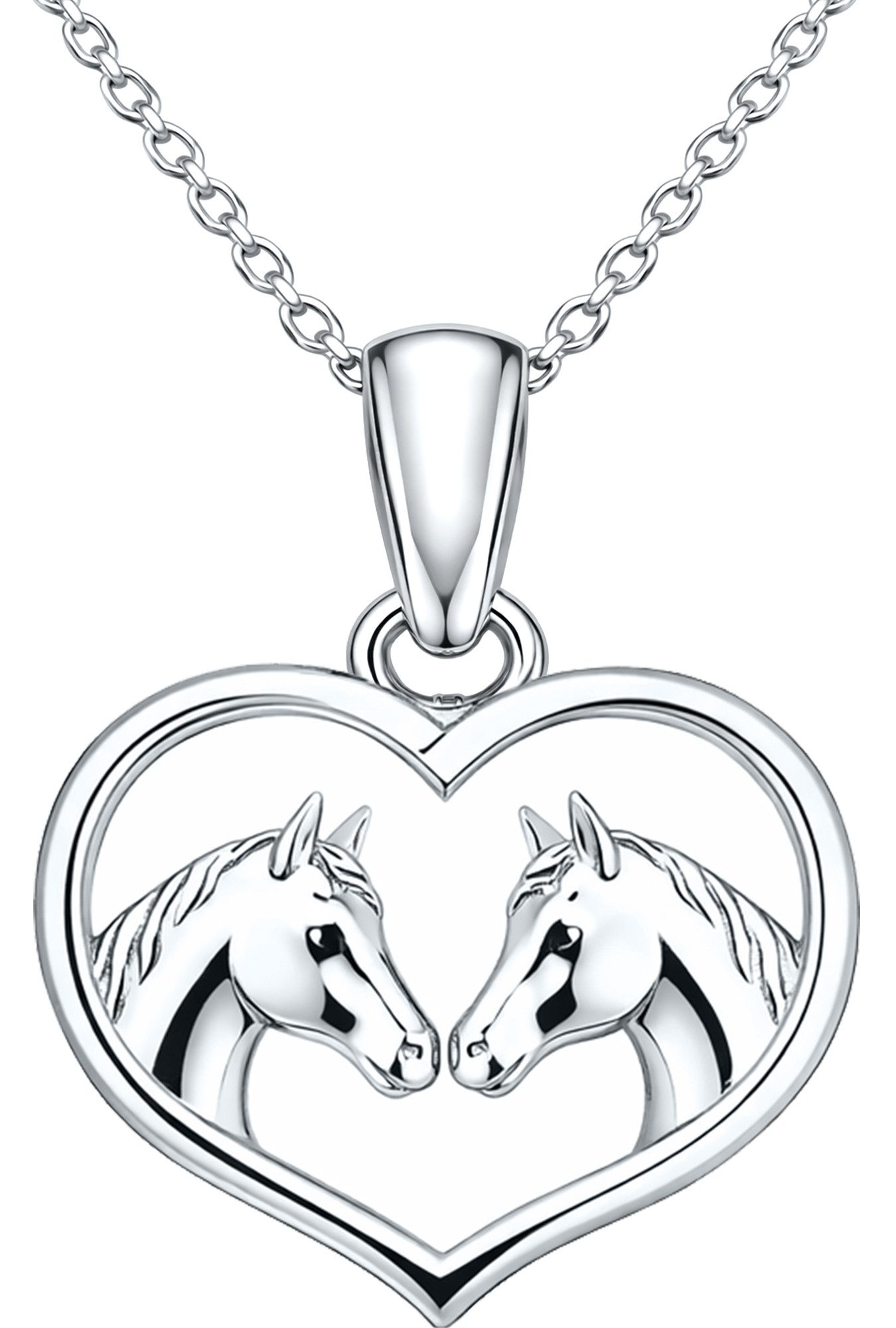 Herzkette Kinder Mädchen Pferde Herz 925 Silber Kinderschmuck Kette mit Anhänger