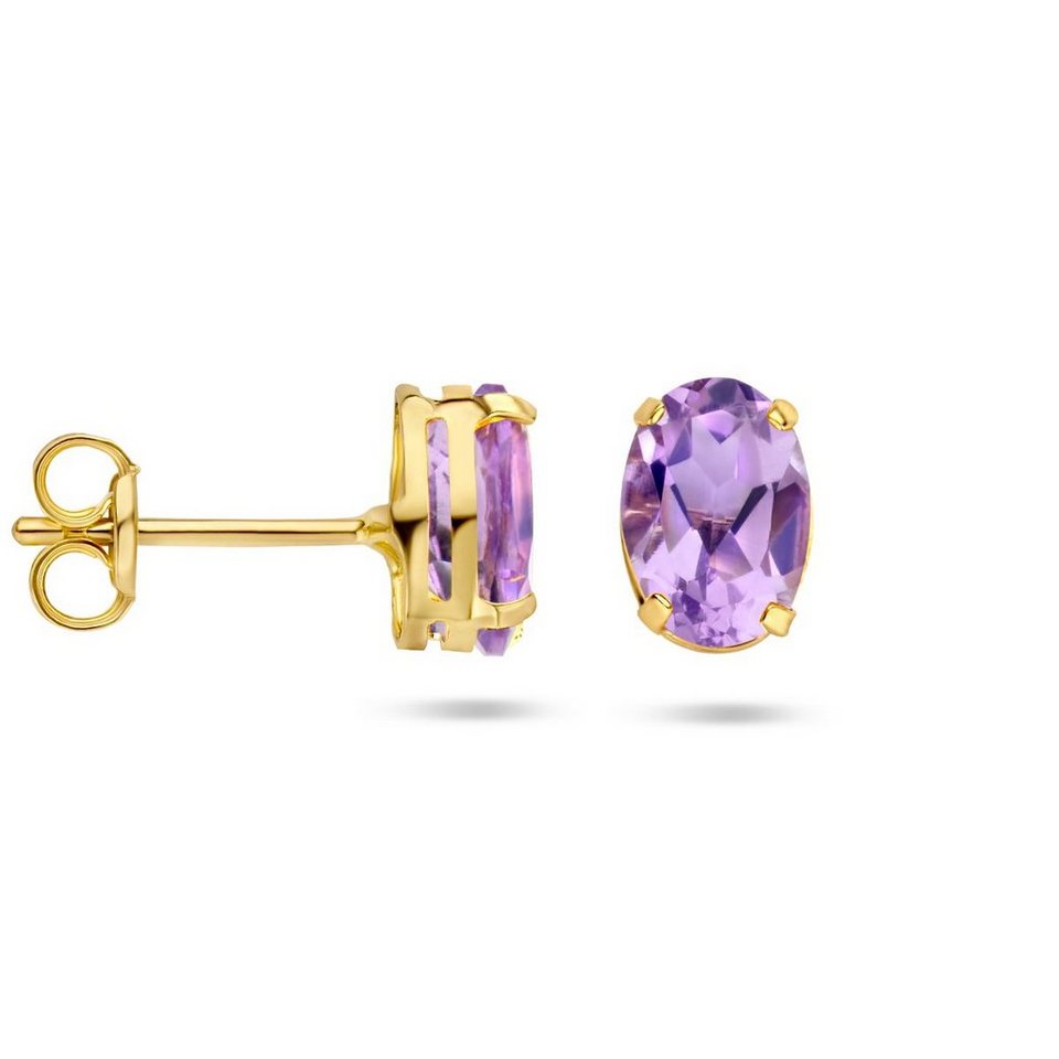 NICEANDnoble Paar Ohrstecker 585er Gelbgold Ohrstecker Amethyst