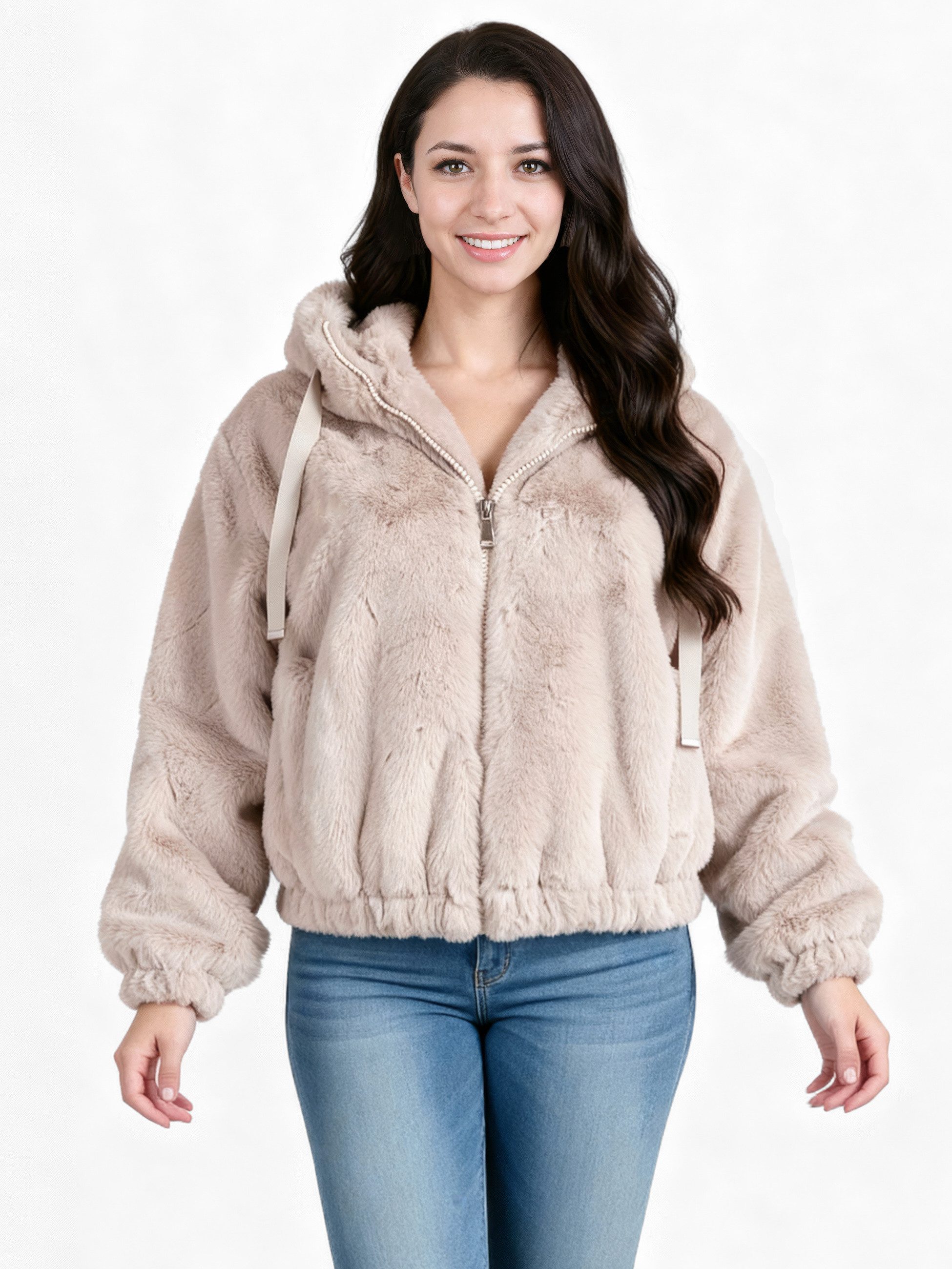 PEKIVESSA Fellimitatjacke Gefütterte Kapuzenjacke aus Kunstfell günstig online kaufen