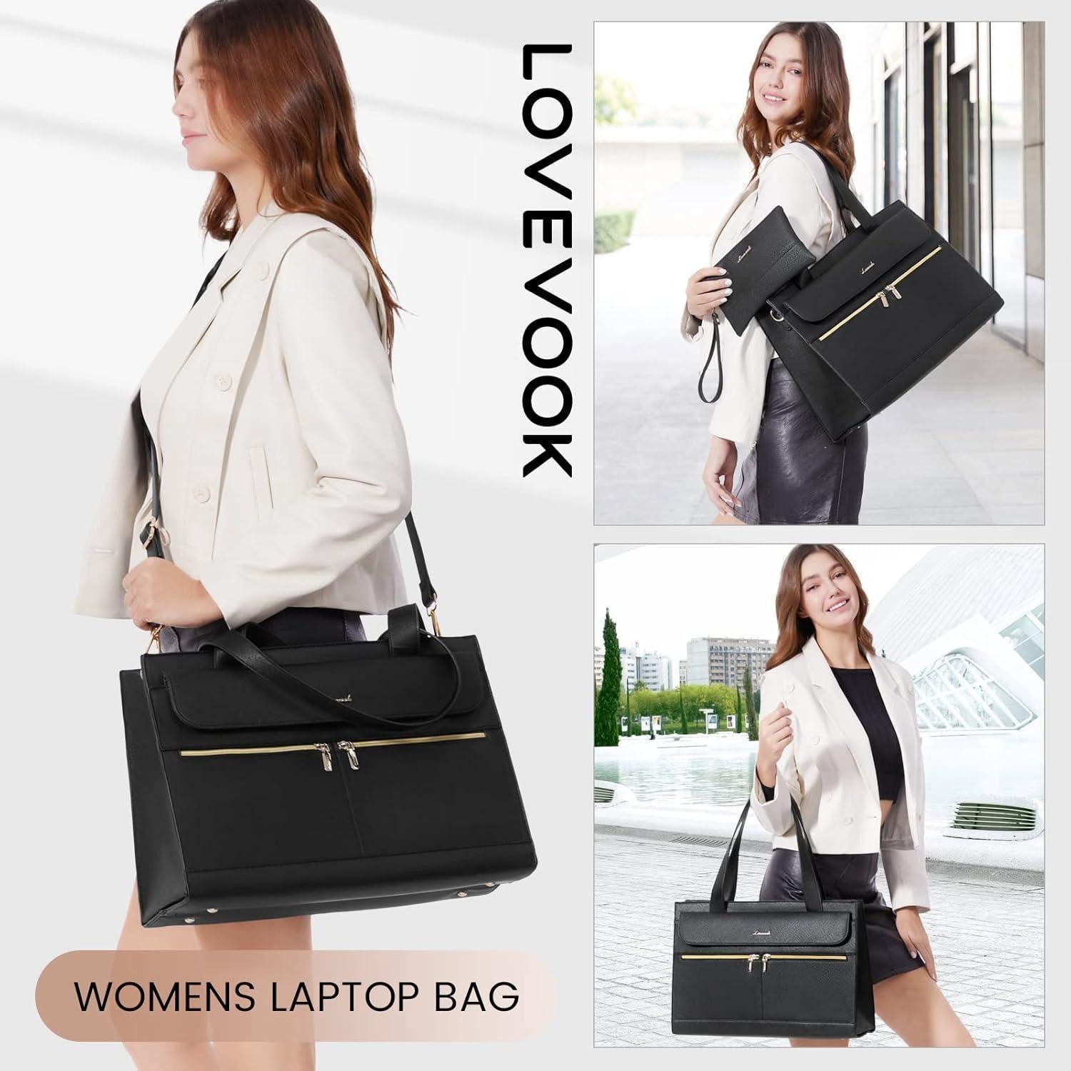 LuxusKollektion Laptoptasche Laptoptasche Damen 15,6 Zoll PU Leder Aktentasche 15.6 Zoll A-schwarz