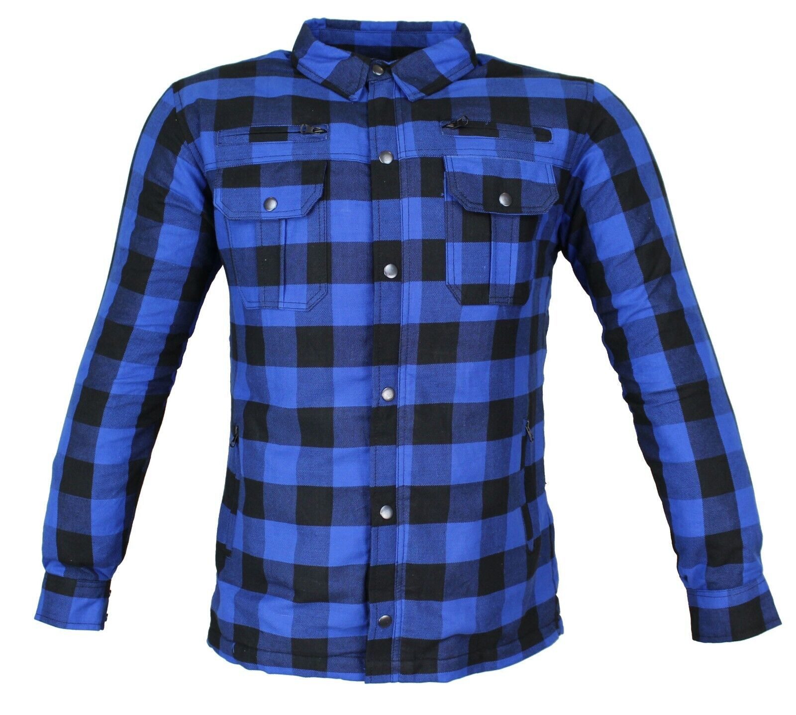 Motorradjacke Flanell-Holzfäller Motorrad KEV ARAMID Lumber Biker Hemd SLIM Blau