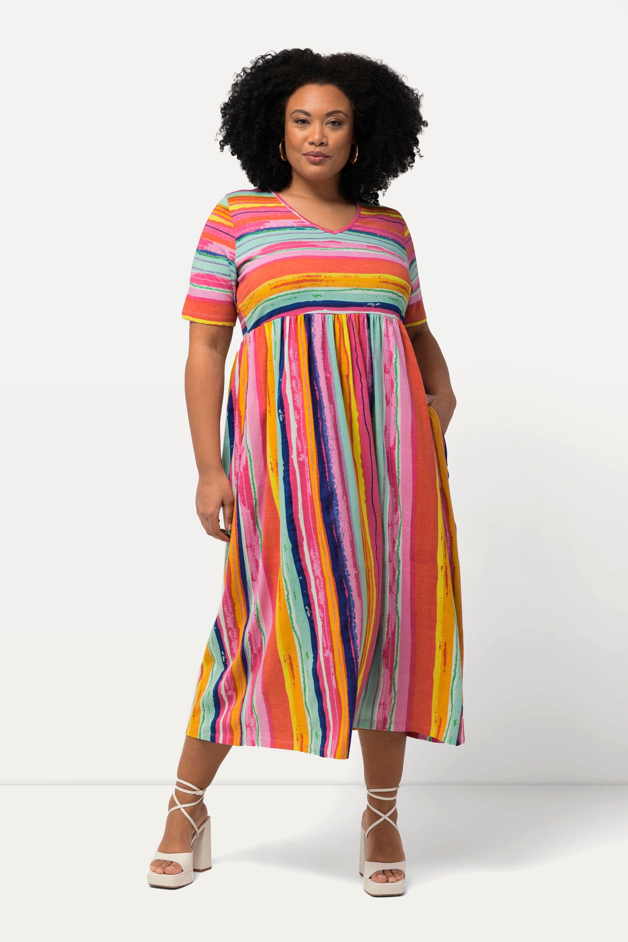 Ulla Popken Maxikleid Jerseykleid Streifenmix A-Linie günstig online kaufen