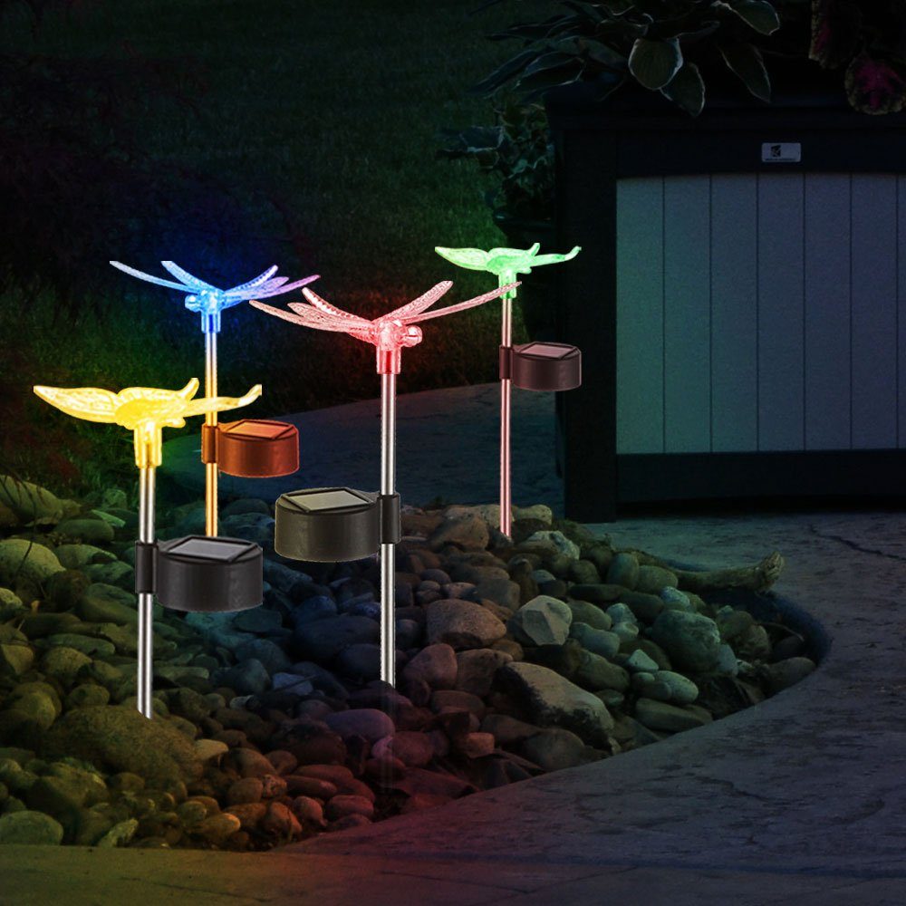 etc-shop LED Solarleuchte, verbaut, LED-Leuchtmittel Farbwechsel Schmetterling Erdspießleuchte Außenleuchte Gartendeko fest