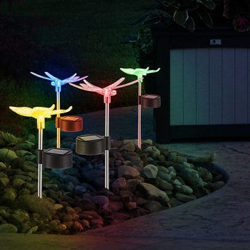 etc-shop LED Solarleuchte, LED-Leuchtmittel fest verbaut, Gartendeko Erdspießleuchte Schmetterling Außenleuchte Farbwechsel