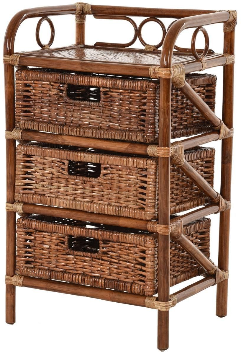 Krines Home Badregal Rattan Standregal Kommode Rattan Korb Regal Badregal mit 3 Schubladen, Handgearbeitet