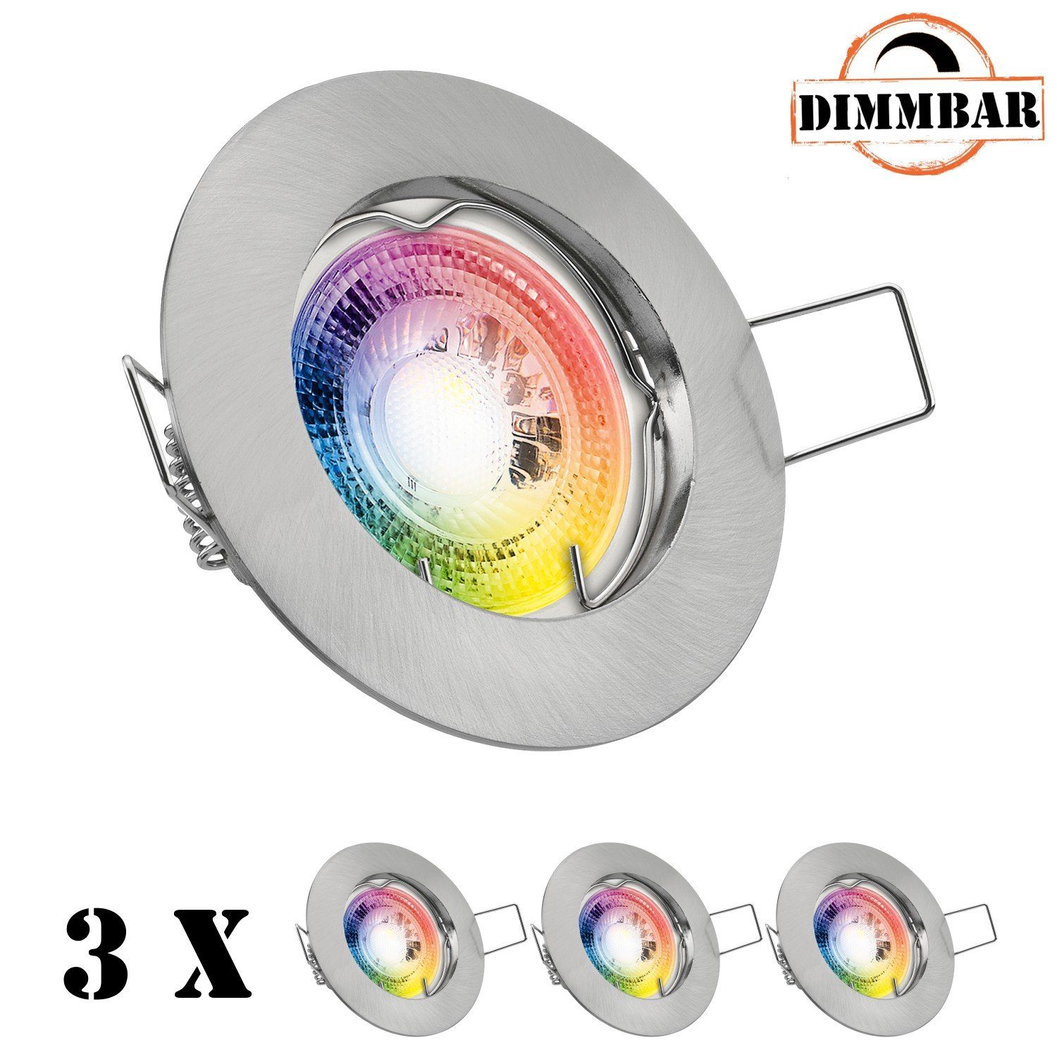 LEDANDO LED Einbaustrahler 3er RGB LED Einbaustrahler Set GU10 in edelstahl / silber gebürstet mi | Strahler