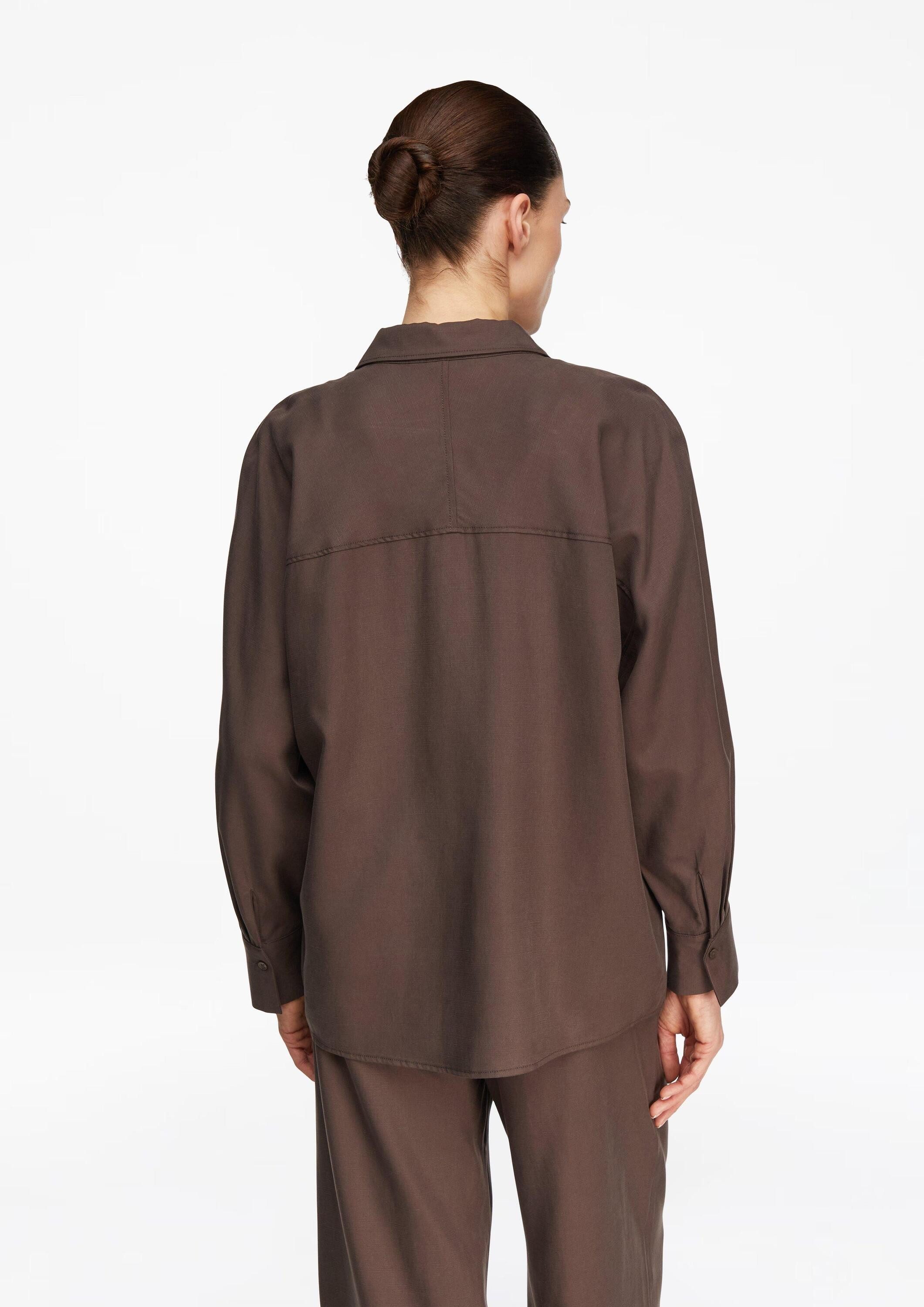 comma Langarmbluse Bluse Oversize Hemdbluse aus Lyocell-Leinem-Mix