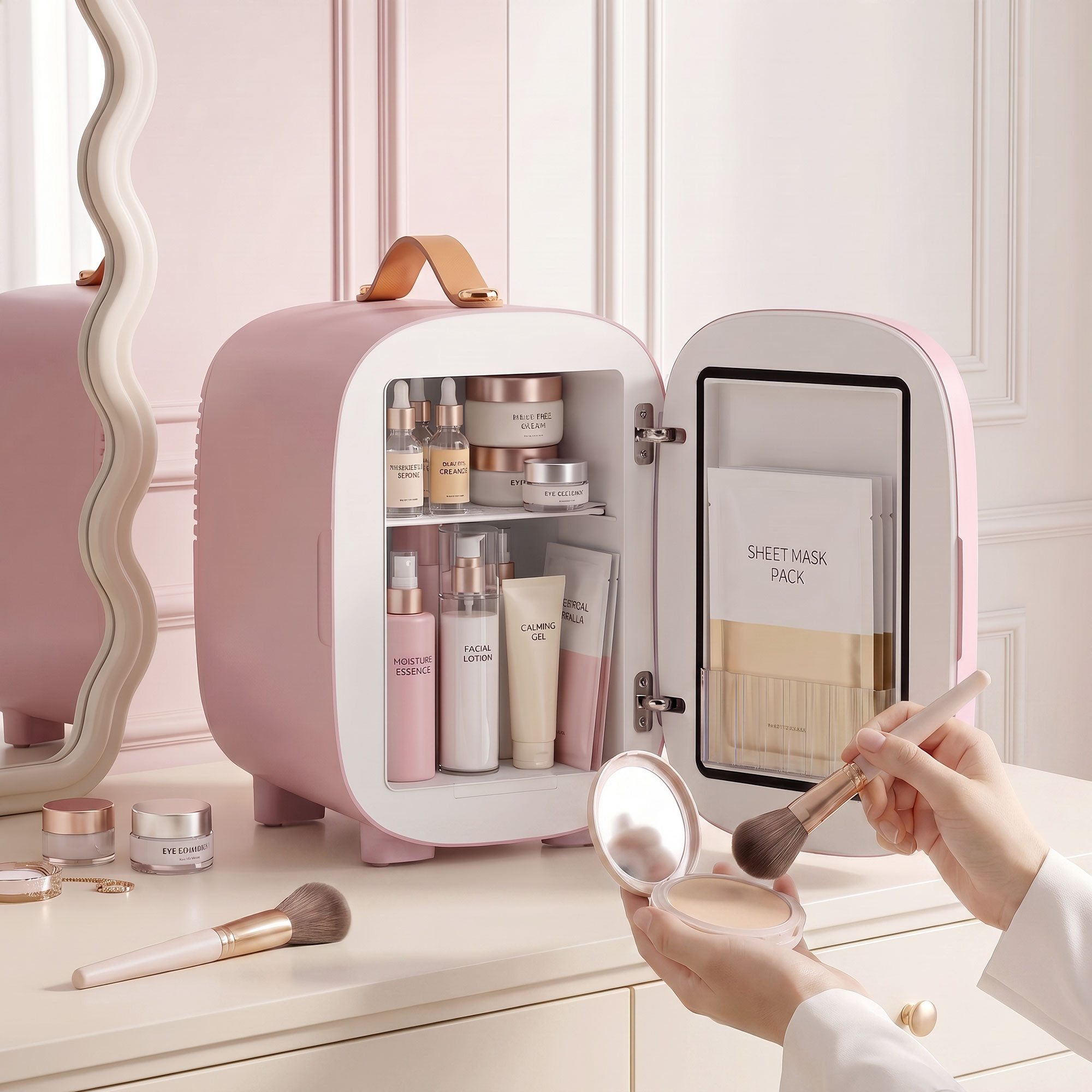 HOMCOM Kühlbox Mini Kühlschrank 4 Liter mit Kühl- und Heizfunktion Skincare, für Kosmetik, Getränke, Obst, Rosa