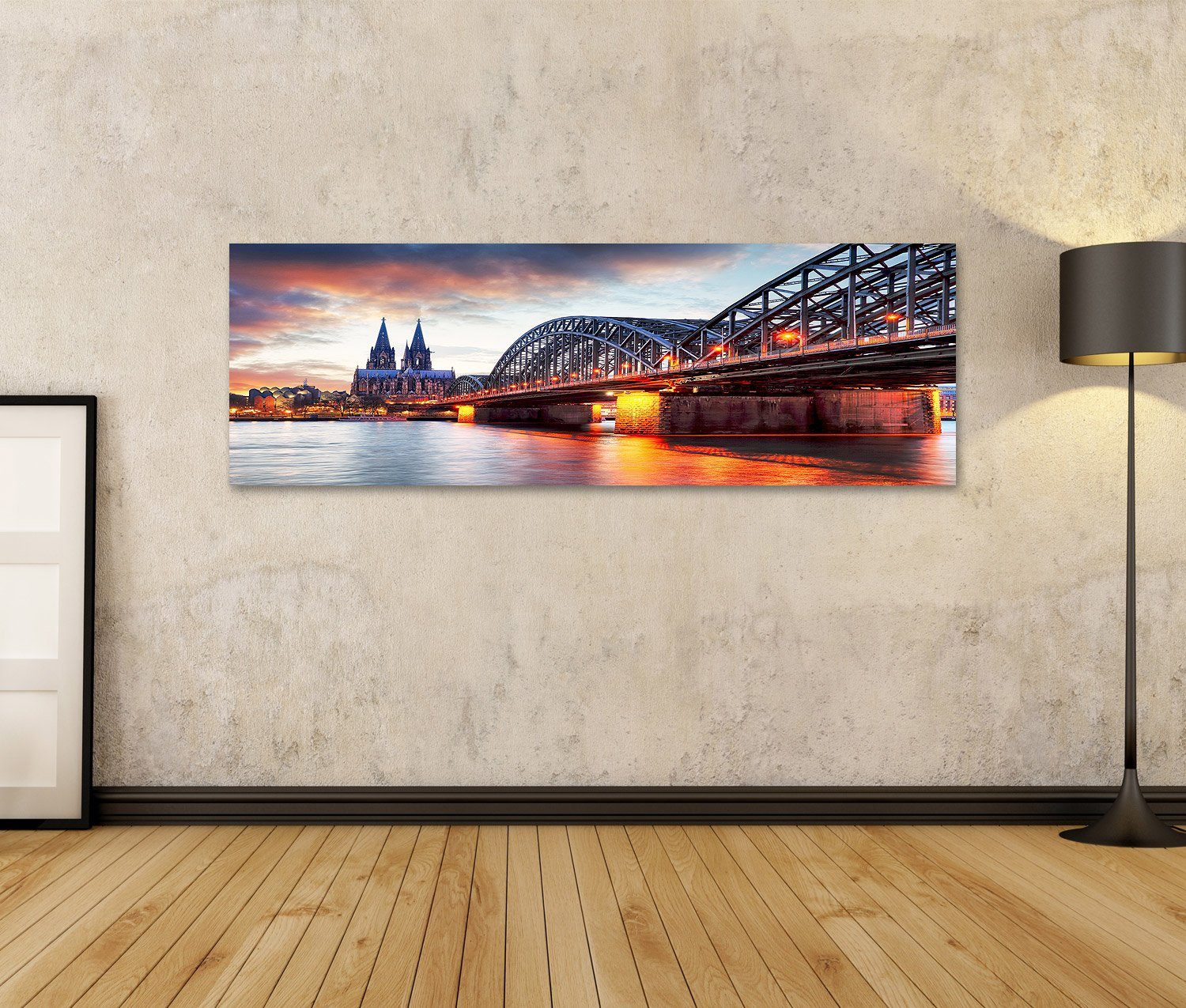 islandburner Leinwandbild Bild auf Leinwand Kölner Dom Hohenzollern Brücke Sonnenuntergang Nacht